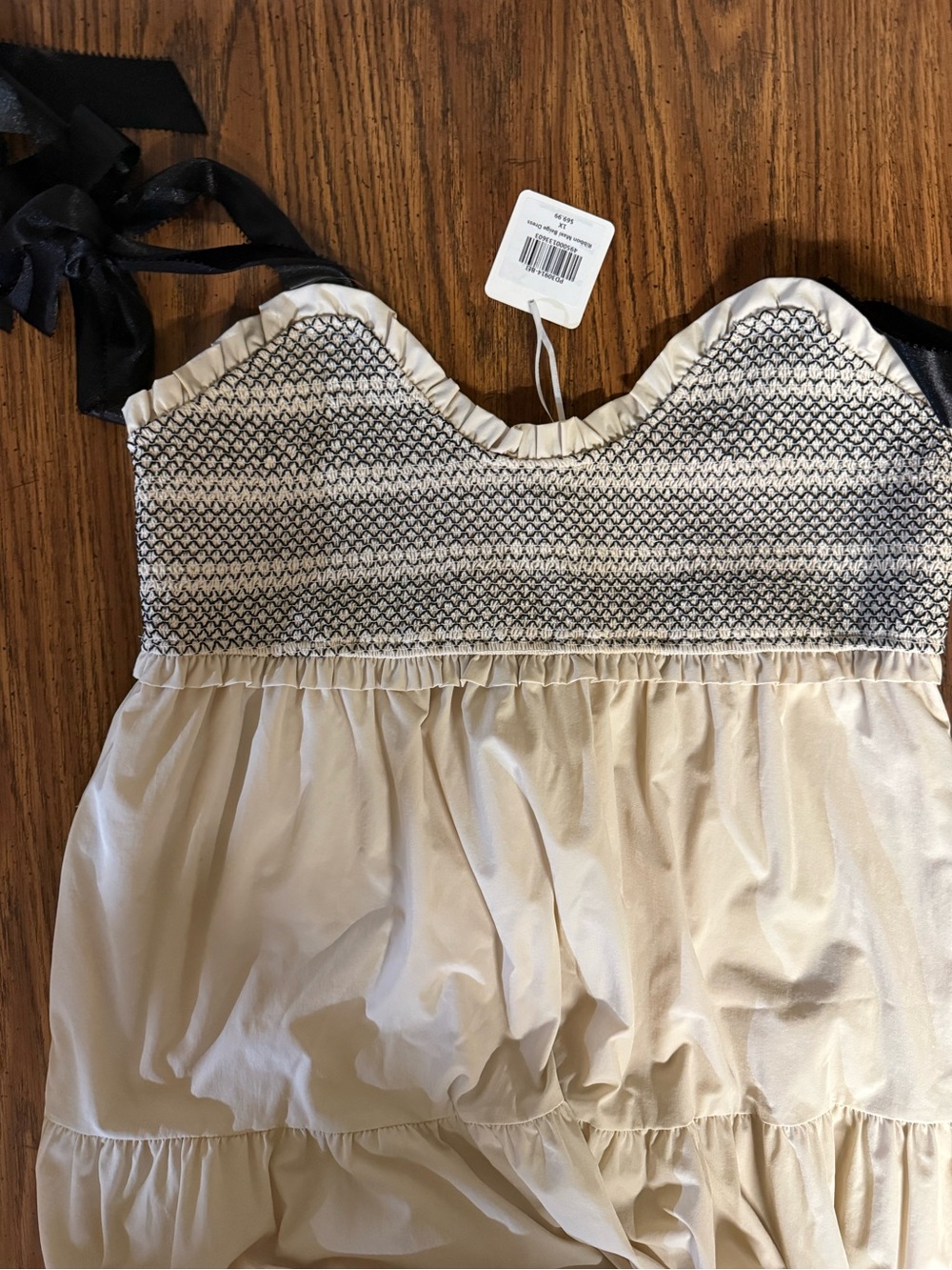 DAVI & DANI Cream Maxi Dress with Black Smocked Bodice